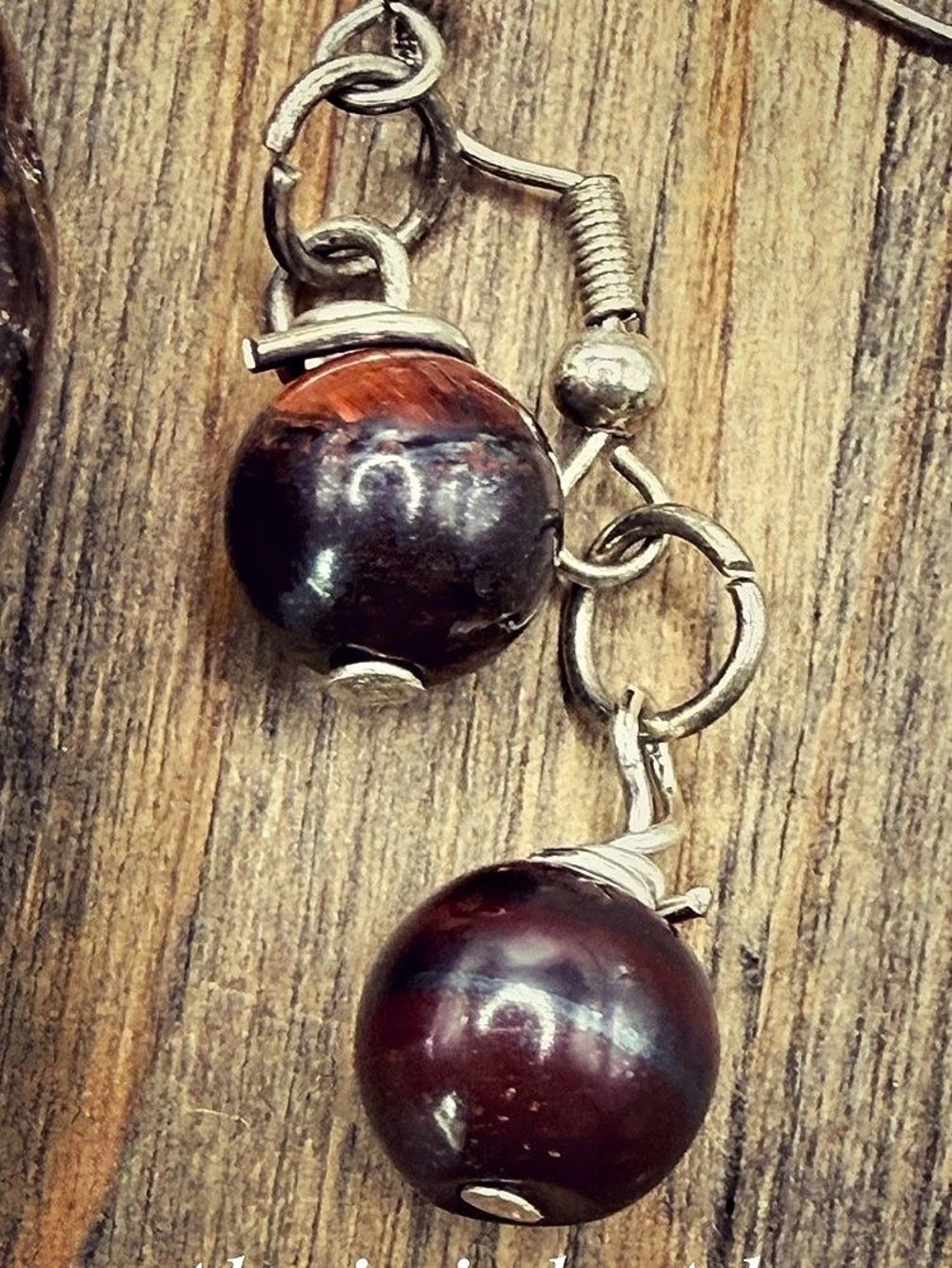 Tiger’s Eye Handmade Beaded Drop Earrings in Black & Burgundy